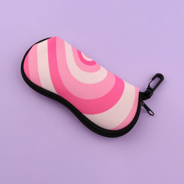Estojo para óculos 17,9 x 8,5 cm Estojo rosa com padrão espiral Fecho de zip Mosquetão para pendurar Estojo estiloso para óculos de viagem rosa