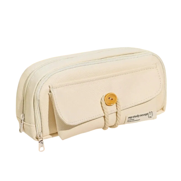 Estuche de lona para lápices 210x110x75 mm Bonito y práctico estuche de gran capacidad de apertura. Bolso para estudiantes, neceser y bolsa de viaje. beige