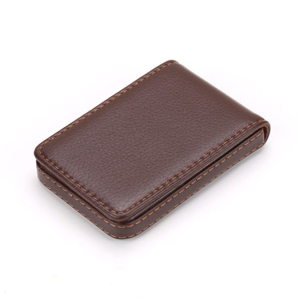 Estuche de viaje para documentos y tarjetas con tapa abatible de cuero PU y metal Bordes cosidos Dimensiones 10,3 x 6,5 x 1,8 cm café