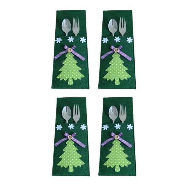 Estuche para cubiertos navideño con árbol 4 uds. verde