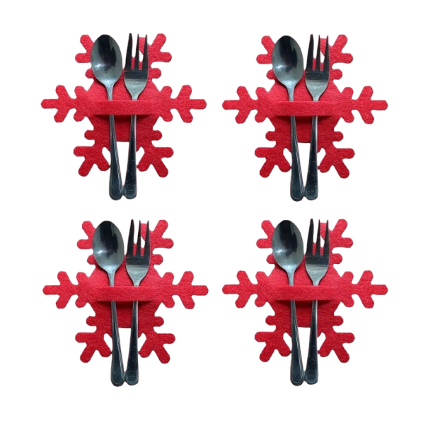 Estuche para cubiertos navideño - copo de nieve 4 piezas rojo