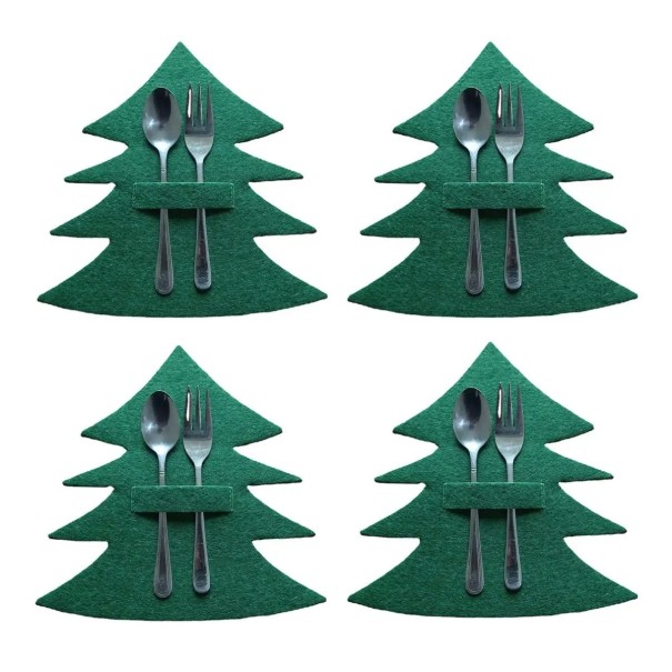 Estuche para cubiertos navideños - árbol 4 piezas V128 verde