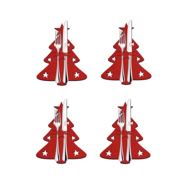 Estuche para cubiertos navideños - árbol 4 uds V130 rojo
