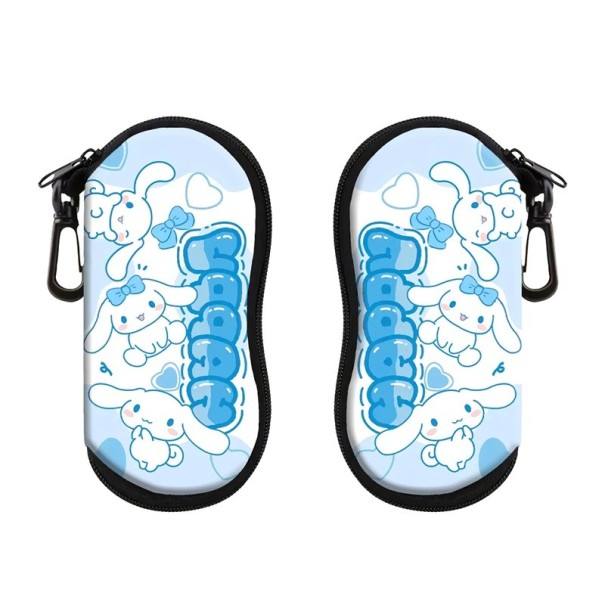 Estuche para gafas 17,9 x 8,5 cm Estuche azul claro con motivo de conejo blanco con lazo Estuche para gafas con cremallera y mosquetón 1