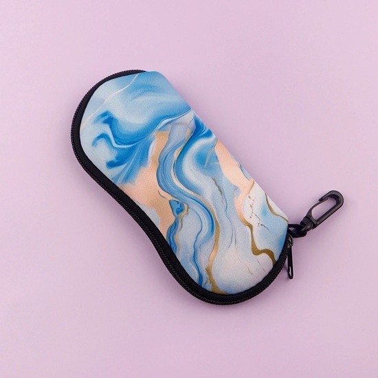 Estuche para gafas 17,9 x 8,5 cm Estuche espiral rosa Cierre de cremallera Mosquetón para colgar Estuche elegante para gafas para viaje azul