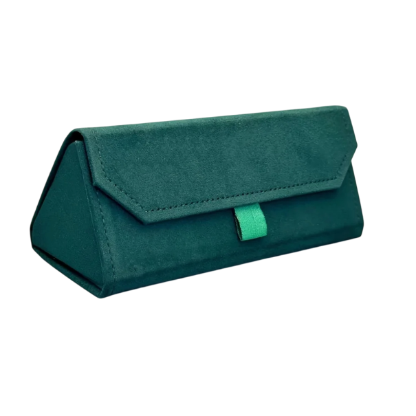 Estuche para gafas plegable 16 x 6,8 cm Forma triangular Elegante estuche de terciopelo para gafas de lectura y gafas de sol verde