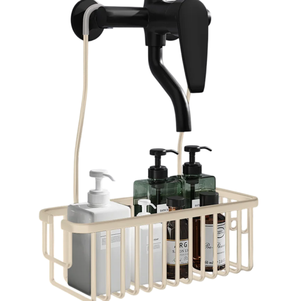 Étagère de salle de bain en aluminium sans perçage 28 x 10 x 10,5 cm, panier de baignoire, organisateur de douche, support de rangement pour cosmétiques, suspendu 36 cm crème