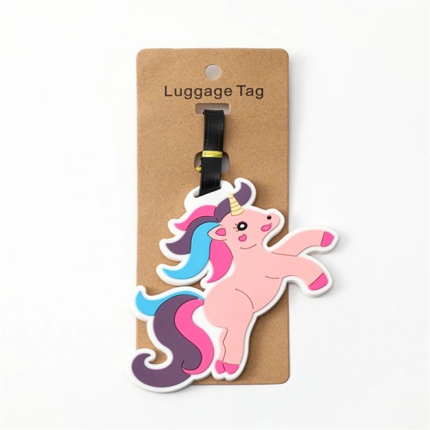 Etichetă pentru bagaj cu motiv de unicorn 10,5 × 10,5 cm etichetă de identificare roz din silice gel pentru valiză sau geantă de călătorie 1