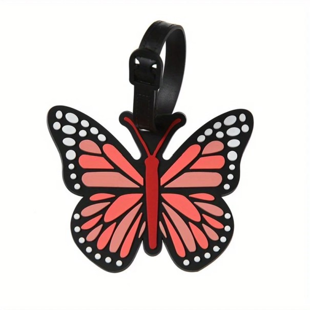 Etichetta per bagagli a forma di farfalla 10,5 × 10,5 cm in gel di silice nera e rossa identificativa per valigia o borsa da viaggio 1