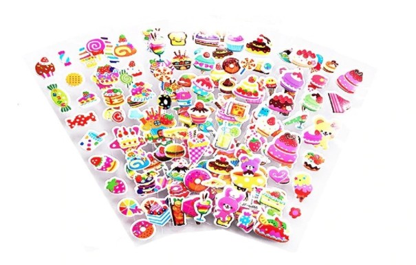 Etichette 3D per bambini con dolci e prelibatezze Motivi in rilievo e lucidi di torte e gelati Dimensione del foglio 21 x 7,5 cm Set di 12 fogli 1