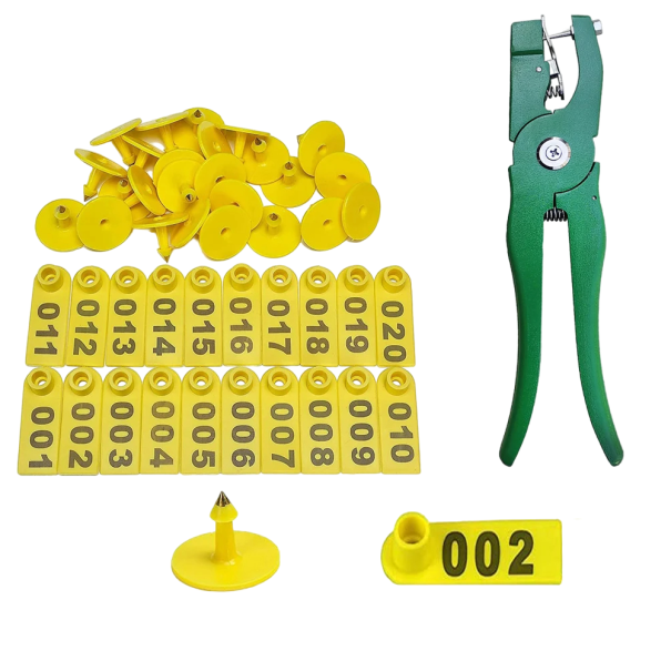 Etichette auricolari per animali da allevamento e pistola per applicazione Etichette auricolari 100 pz 001 - 100 giallo
