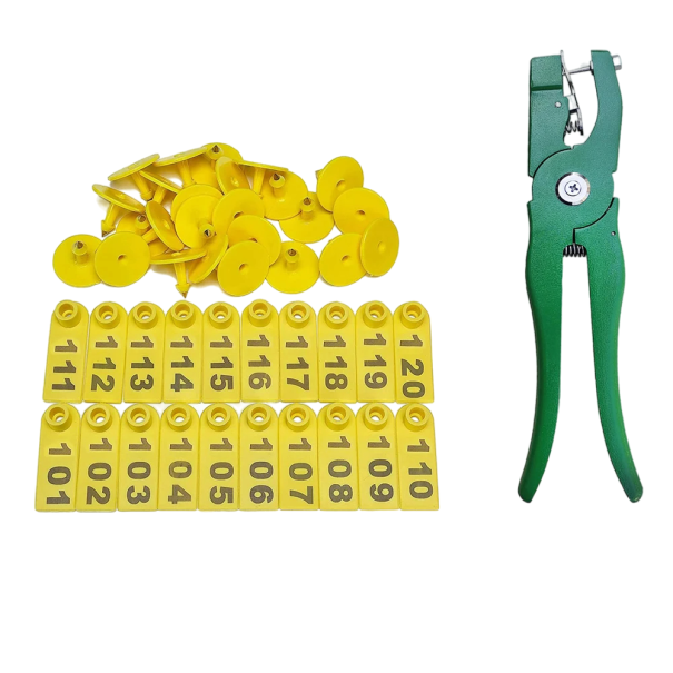 Etichette auricolari per animali da allevamento e pistola per applicazione Etichette auricolari 100 pz 101 - 200 giallo