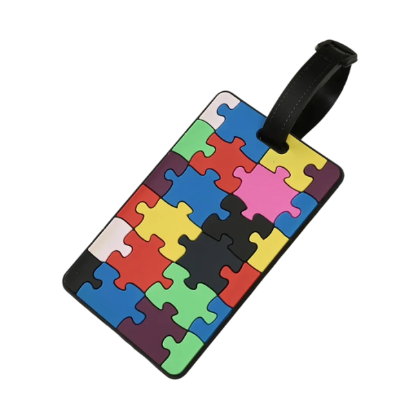 Etiqueta de equipaje con diseño de rompecabezas 10,5×6,5 cm etiqueta de identificación de silicona para maletas para marcar equipaje al viajar 1
