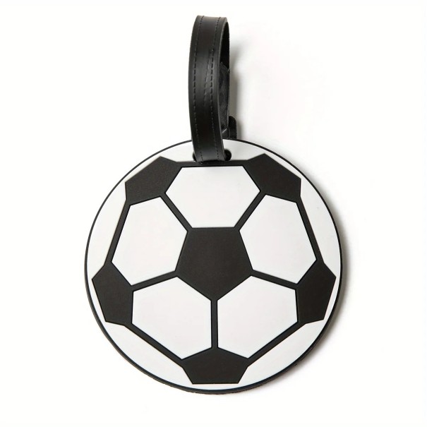 Etiqueta de viagem em forma de bola de futebol 10,5 × 10,5 cm em silicone preto e branco identificativa para mala ou saco 1