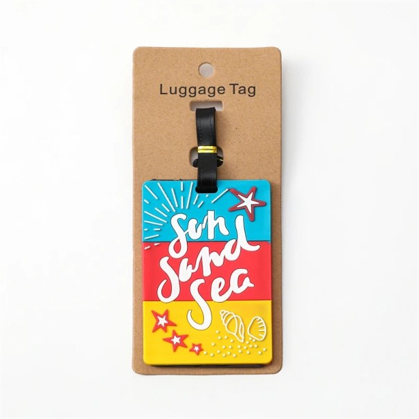 Étiquette de bagage avec motif Surf Sand Sea 10,5 × 10,5 cm en silice multicolore 1