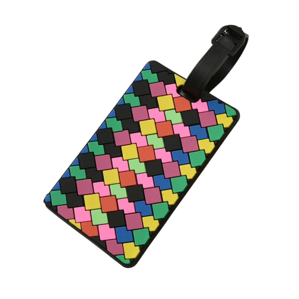 Étiquette de bagage en silicone avec motif mosaïque coloré 10,5×6,5 cm identifiant pour valise 1