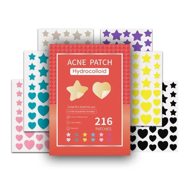 Étoiles colorées contre l'acné Patches hydrocolloïdes pour boutons 216 pcs Protection et cicatrisation de la peau Soin rapide Patches auto-adhésifs 1