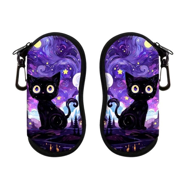 Étui à lunettes 17,9 x 8,5 cm avec motif chat noir Design élégant Motif simple Mousqueton Fermeture zippée violet