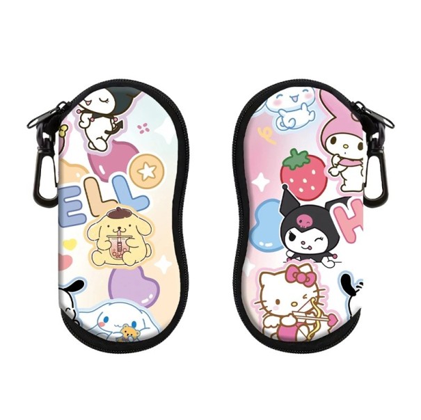 Étui à lunettes 17,9 x 8,5 cm Étui à lunettes zippé avec mousqueton Joli motif animal et personnage pastel Étui de protection coloré 1