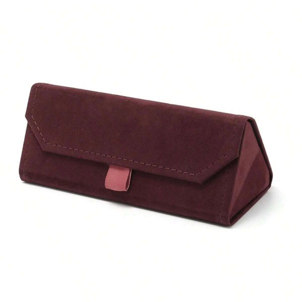 Étui à lunettes pliable 16 x 6,8 cm Forme triangulaire Élégant étui à lunettes en velours Lecture et lunettes de soleil bordeaux