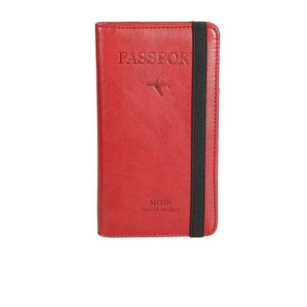 Étui de voyage pour passeport et documents en cuir PU Fermeture par bande élastique Dimensions 19,5 x 10,5 x 1,5 cm Pour les vacances rouge