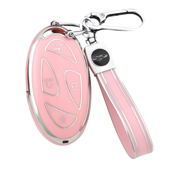Étui en TPU pour clé à distance 5 boutons avec porte-clés pour Hyundai IONIQ 6, Grand Prix GN7, Kona rose