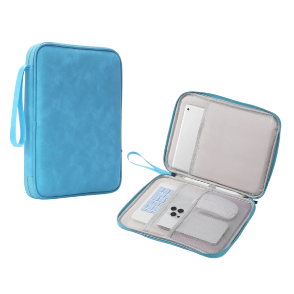 Étui étanche pour tablette iPad Pro 11,5-12,9 pouces, fermeture éclair, housse de protection, design neutre, rembourrage doux, utilisation en voyage bleu