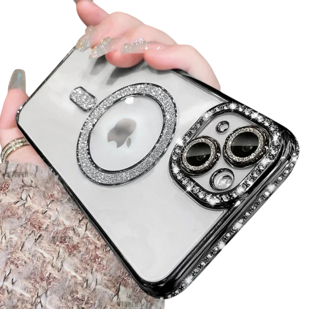 Etui na iPhone&#39;a 12 Błyszczące kryształki Luksusowe etui z obsługą magnetycznego ładowania bezprzewodowego Elegancka ochrona i nowoczesny design czarny