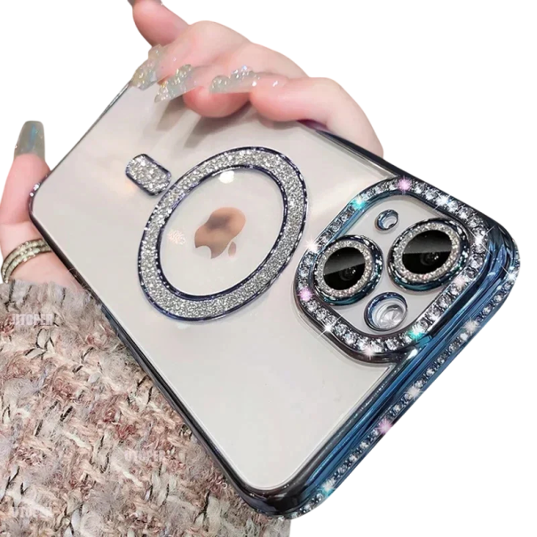 Etui na iPhone'a 15 Plus Sparkling Stones Luksusowe etui z magnetyczną obsługą ładowania bezprzewodowego Elegancka ochrona i nowoczesny design niebieski