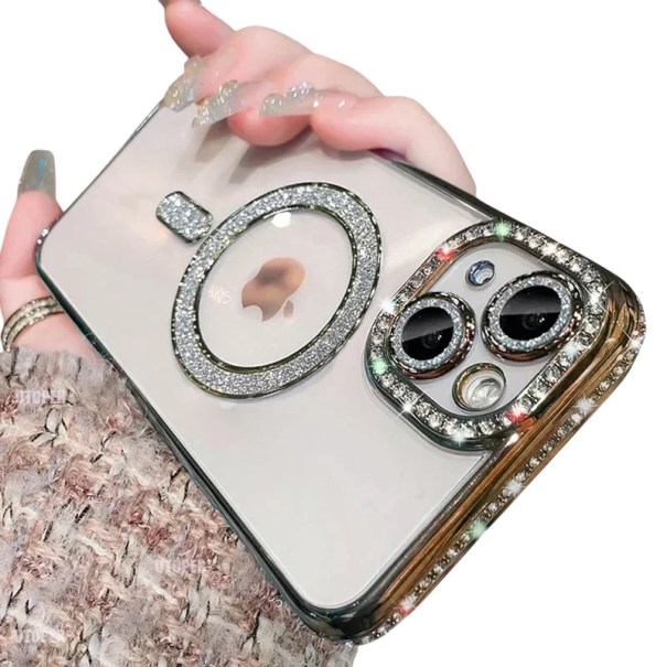 Etui na iPhone&#39;a 15 Plus Sparkling Stones Luksusowe etui z magnetyczną obsługą ładowania bezprzewodowego Elegancka ochrona i nowoczesny design złoto