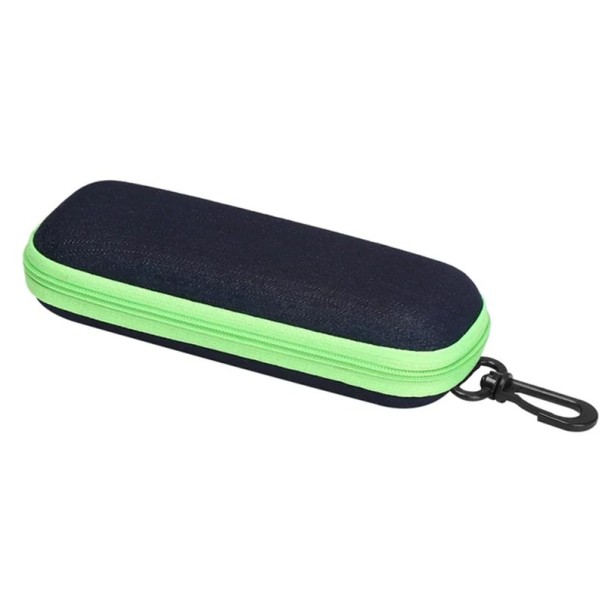 Etui na okulary 16,2 x 6,6 x 4,2 cm Etui z tkaniny jeansowej zapinane na zamek błyskawiczny i karabińczykiem Ochronne, twarde etui na okulary przeciwsłoneczne i okulary do czytania zielony