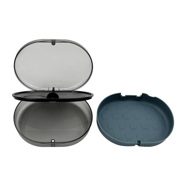 Étui pour aligneurs et prothèses dentaires 2 couches avec miroir en plastique ABS couvercle transparent noir pour le rangement des aligneurs et des accessoires dentaires noir