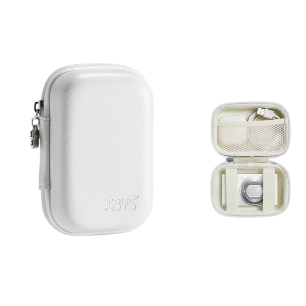 Étui pour appareil photo numérique 13,5 x 9,5 x 6 cm Étui rigide en cuir PU pour appareils photo compacts CCD Sony Canon Panasonic blanc