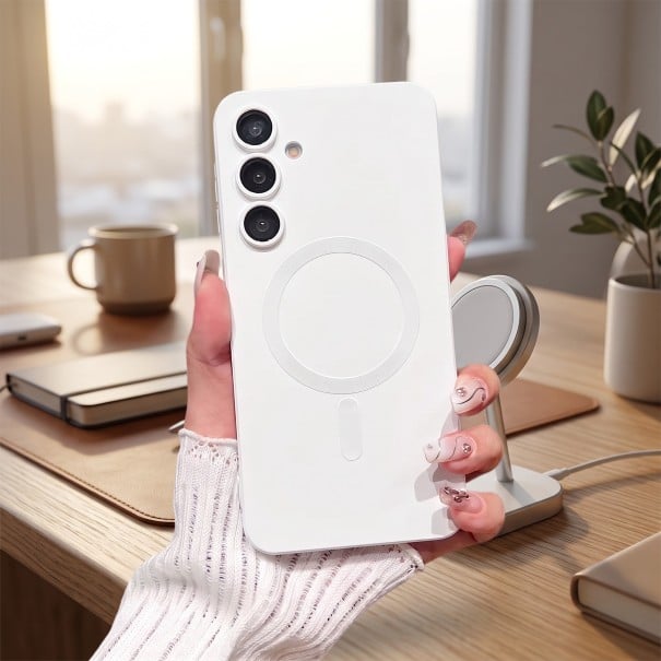 Étui pour Samsung Galaxy A25 Coque magnétique avec anneau Cadres surélevés pour l'appareil photo En TPU (polyuréthane thermoplastique) Étui blanc