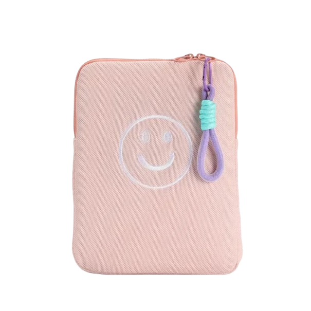 Etui til MacBook og iPad med smiley 9,7 - 11 tommer, 29 x 22 cm rosa