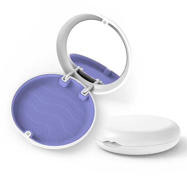 Etui voor beugels en tandprotheses met spiegel 9 x 9 x 2 cm plastic wit met gekleurde binnenkant voor het opbergen van aligners 1