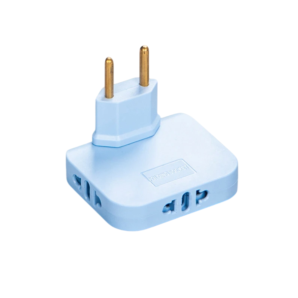 EU Plug Adapter 180° Rotating 2500W 110–250V 10A Travel Adapter 3 Inputs 2-Pin European Socket blue
