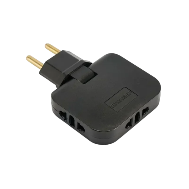 EU-rejseadapter 3-i-1 foldbar stikkontakt reducer 4,8 mm 10A 250V 2-benet stik 18 x 4,0 mm strømadapter sort