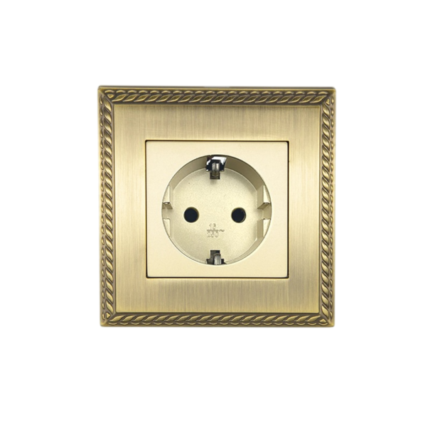 EU Schuko Wall Socket 110–240 V, 86×90 mm, Zinc Alloy Panel, Bronze, Universal Retro Socket for Home and Office 1