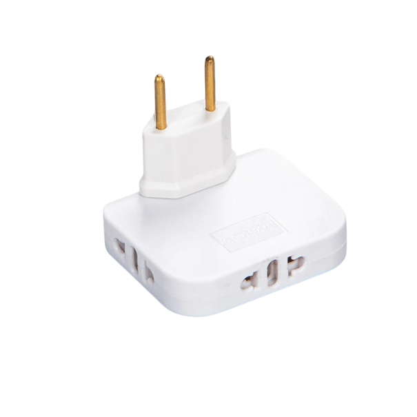 EU-stekkeradapter AC-stopcontact 180° draaibaar 2500W 110–250V 10A 2x USB 2.4A Reisadapter 3 ingangen 2-pins Europees stopcontact wit