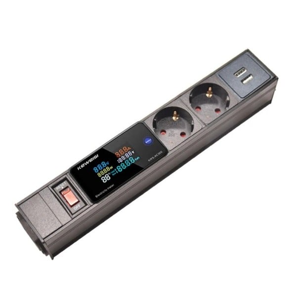 EU-verlengsnoer met display en verbruikmeting 2 stopcontacten 26,9 cm aluminiumlegering PC-kabel 1,5 m met schakelaar voor huishoudelijk gebruik 1