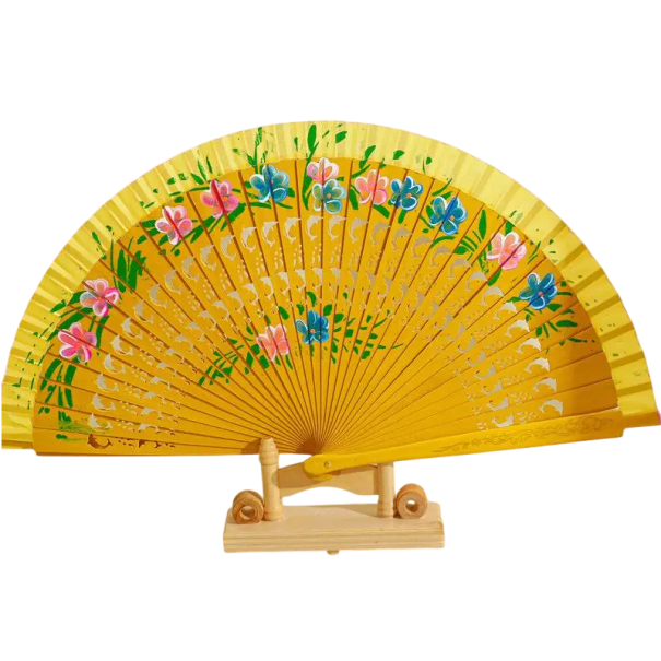 Evantai pliabil pentru dans din lemn, lucrat manual, deschis 42 cm și pliat 23 cm, cadou pentru invitați și decor pentru acasă galben