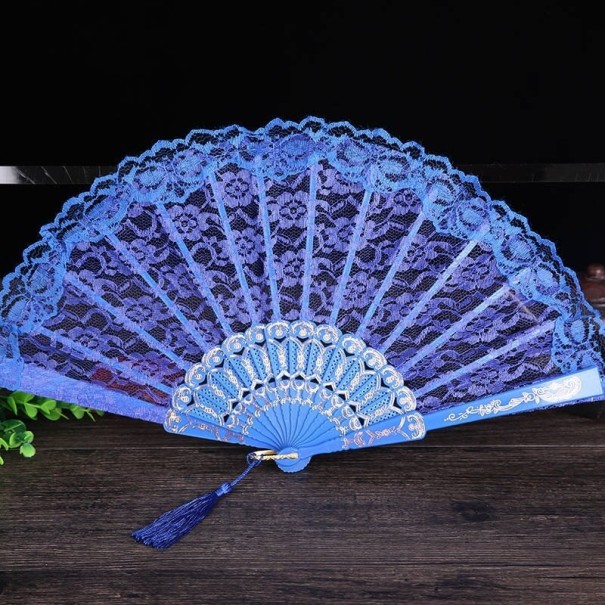 Éventail en dentelle C518 bleu