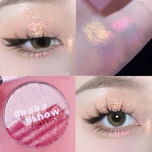 Evidențiator de față cu două culori Iluminator compact Paleta de față cu sclipici Iluminator Shimmer Color Powder Fard de pleoape strălucitor 2