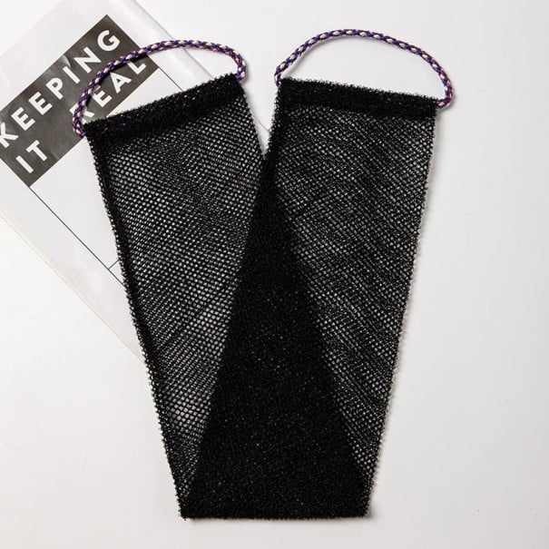 Exfoliační mycí houba na tělo 14x77 cm nylonová síťovaná lufa peelingová houba pro sprchování a péči o pokožku černá