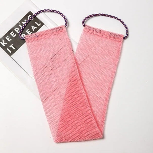Exfoliační mycí houba na tělo 14x77 cm nylonová síťovaná lufa peelingová houba pro sprchování a péči o pokožku růžová