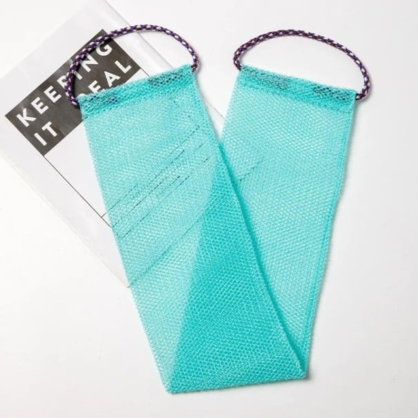 Exfoliační mycí houba na tělo 14x77 cm nylonová síťovaná lufa peelingová houba pro sprchování a péči o pokožku světle modrá