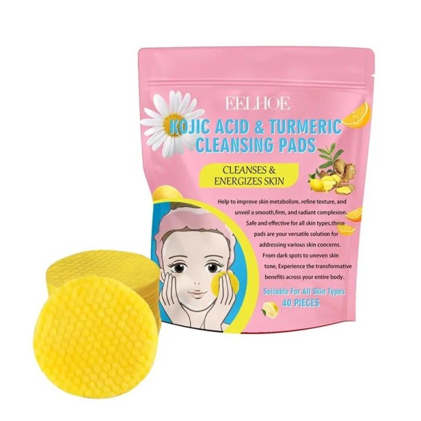 Exfoliační tamponky na obličej 40 ks s kurkumou a kyselinou kojovou Žluté Sjednocení tónu pleti a energizace Pro domácí péči o pleť 1