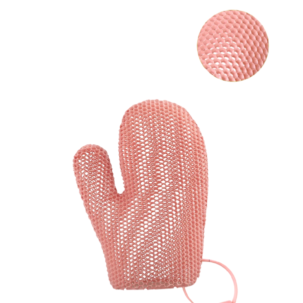Exfoliërende douche elastische handschoen voor het lichaam 10,5 x 22 cm TPU lichaamspeeling voor het wassen van de huid eenvoudig schoonmaken in de douche roze