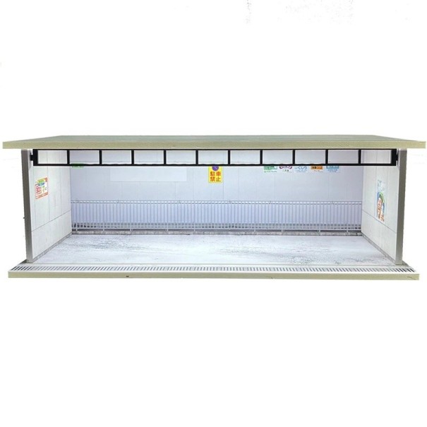 Exhibition Diorama Garage for Model Cars 30 x 13.5 x 10 cm Scale 1:64 White Hall with Railings and Posters PVC ABS Exhibition Backdrop 1